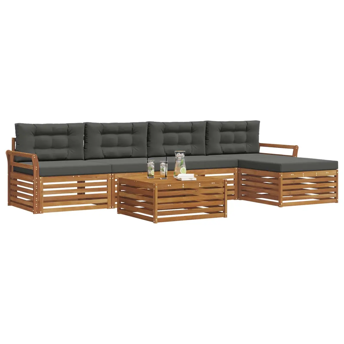 Outdoor Sofa Set Solid Acacia Wood Modular 6 Pieces Brown