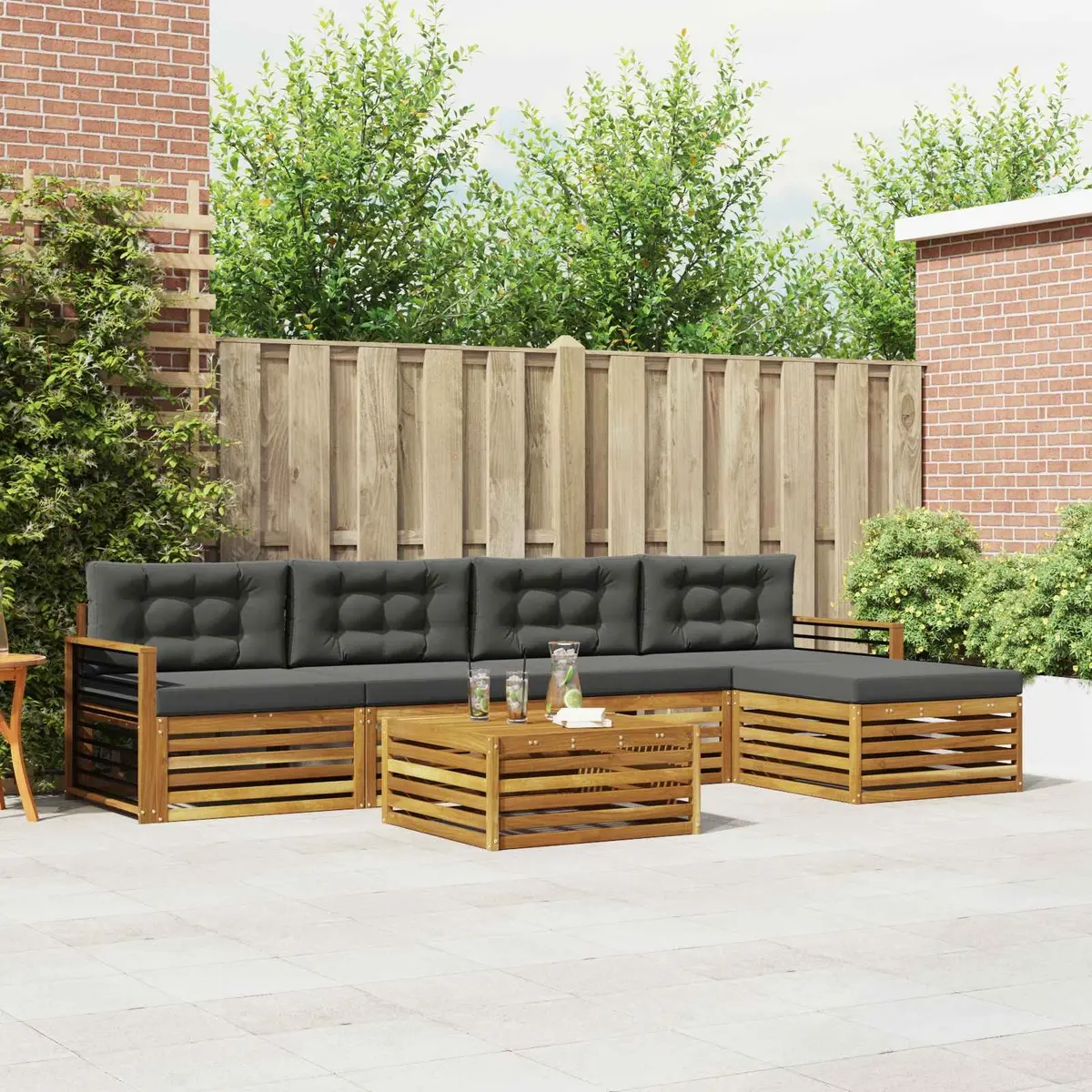 Outdoor Sofa Set Modular Solid Acacia Wood 6 Piece Brown
