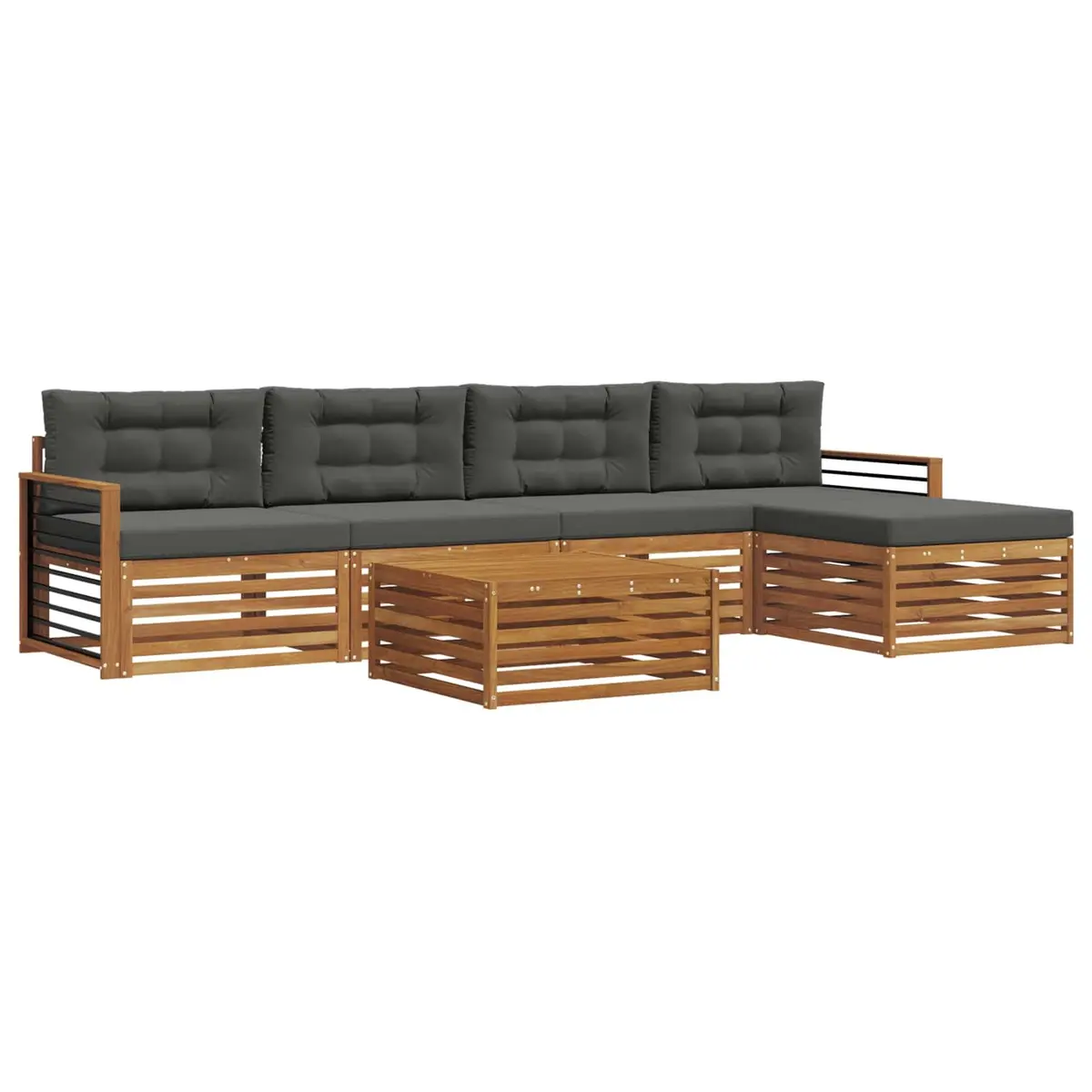 Outdoor Sofa Set Modular Solid Acacia Wood 6 Piece Brown