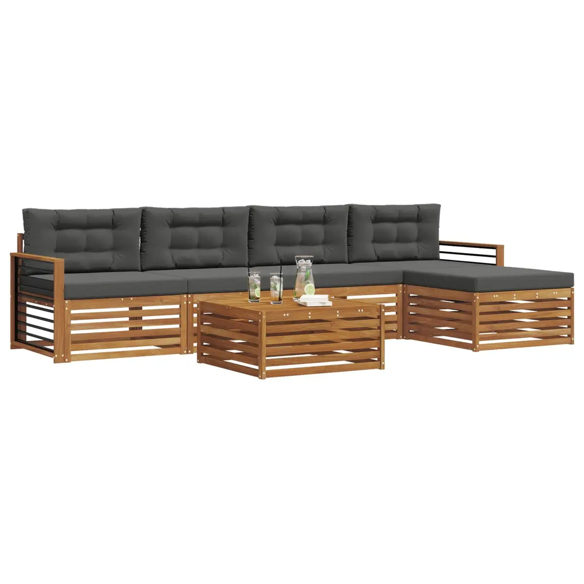 Outdoor Sofa Set Modular Solid Acacia Wood 6 Piece Brown