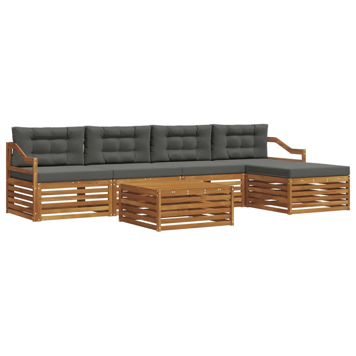 Outdoor Sofa Set Modular Acacia Wood 6 Piece Brown with Cushions