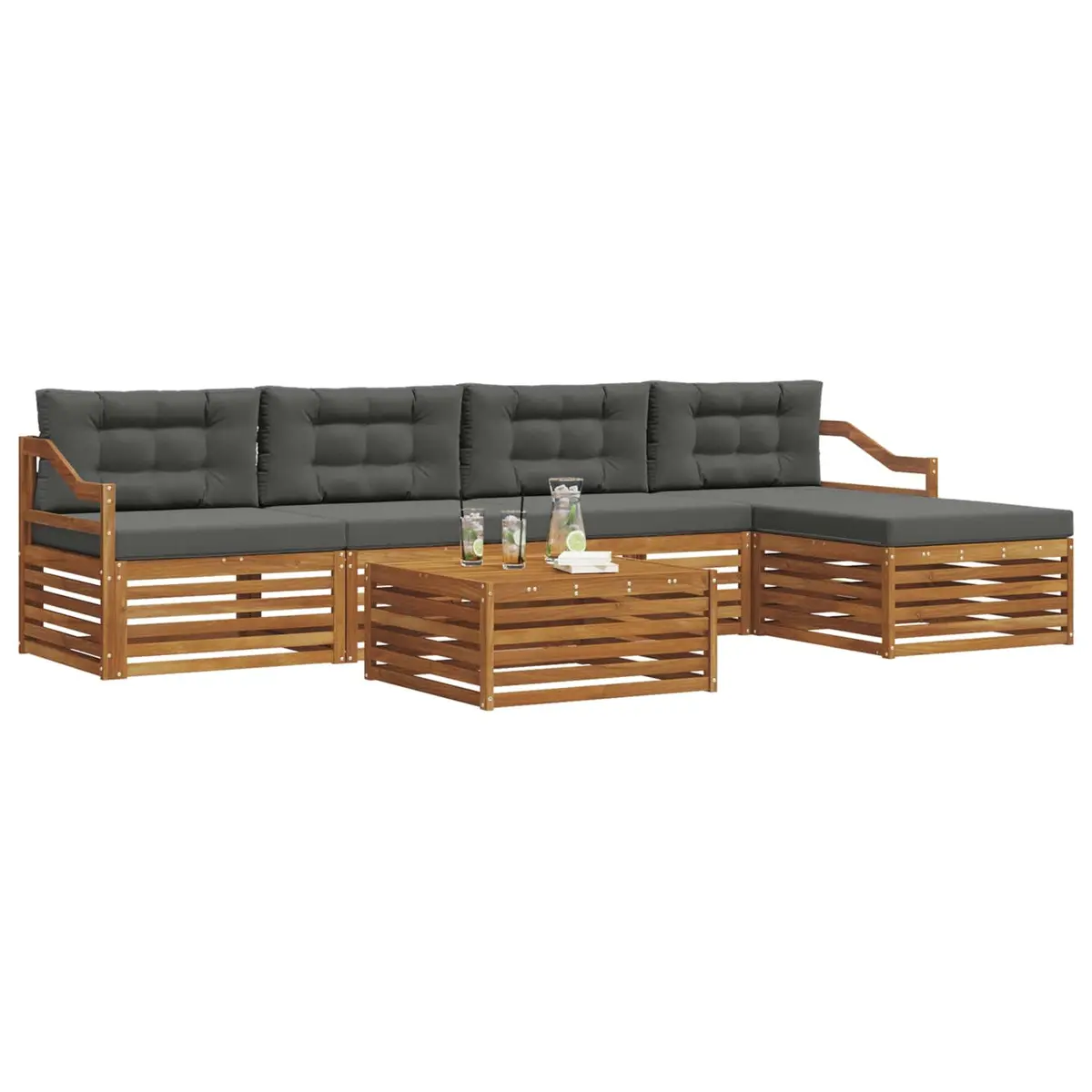 Outdoor Sofa Set Modular Acacia Wood 6 Piece Brown with Cushions