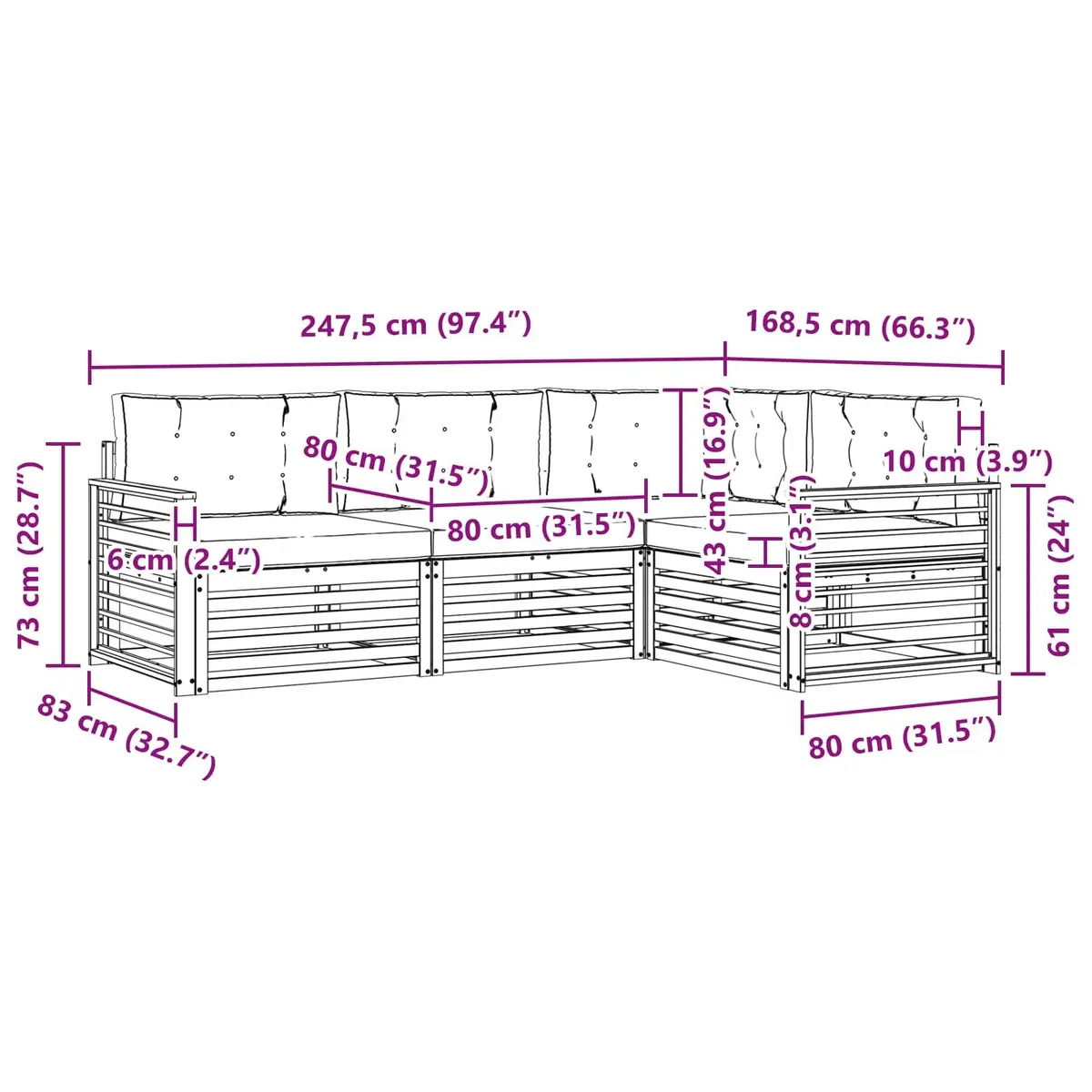 Outdoor Sofa Set 4 Pcs Garden Furniture Acacia Wood with Cushions Patio Seating