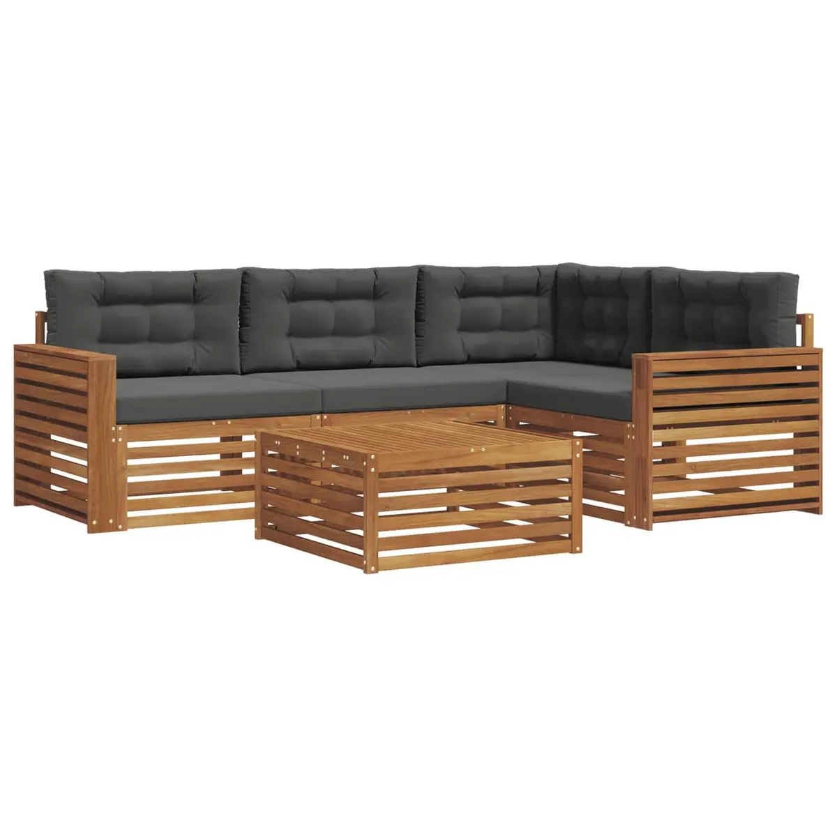 Outdoor Sofa Set Solid Acacia Wood 5 Piece Brown Modular Seating with Cushions