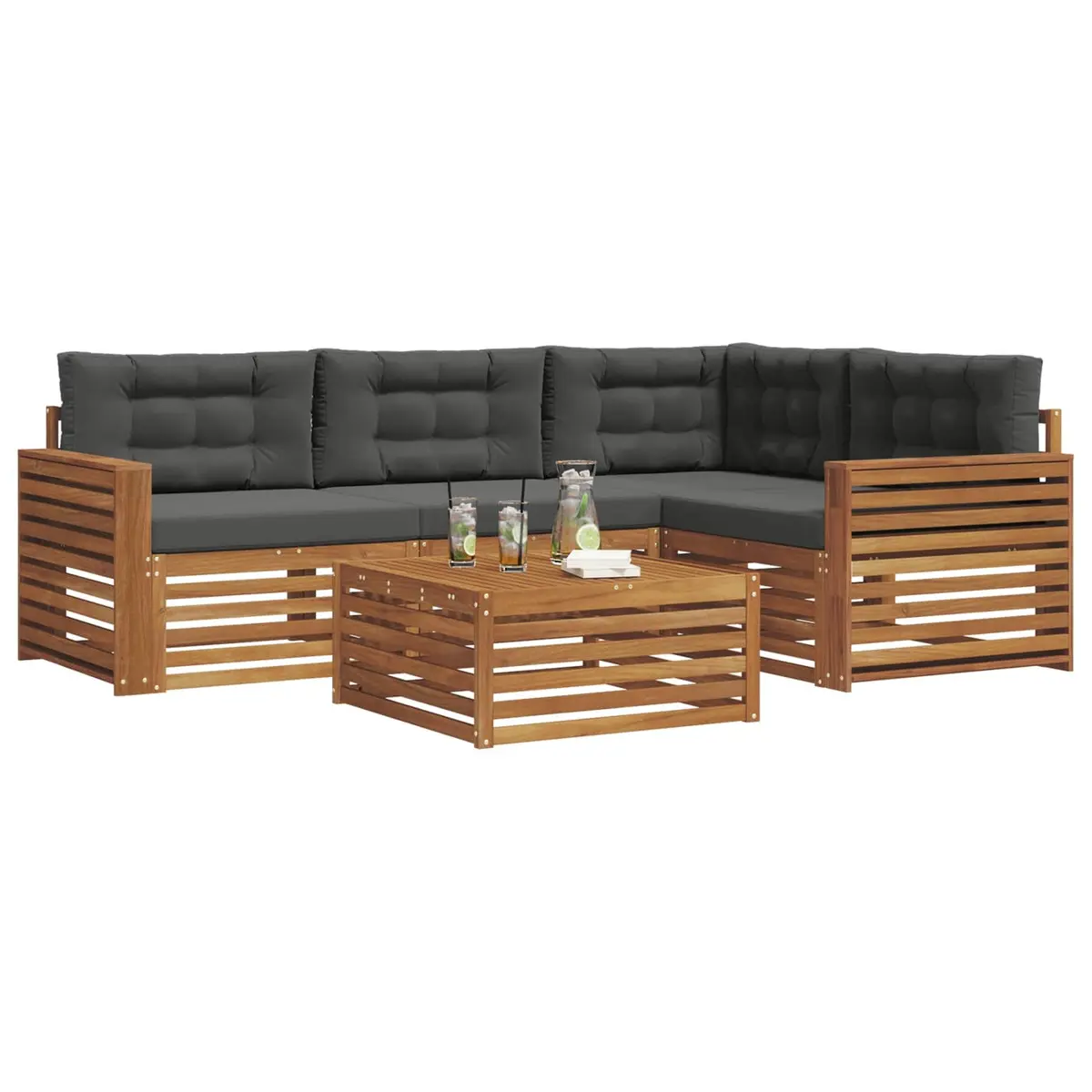 Outdoor Sofa Set Solid Acacia Wood 5 Piece Brown Modular Seating with Cushions