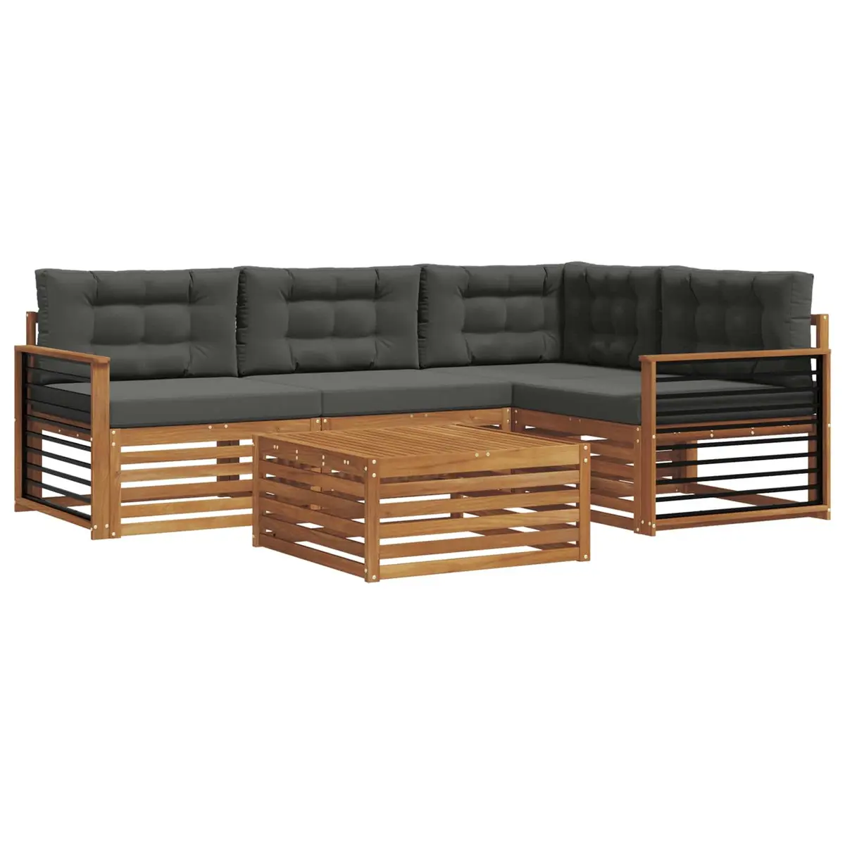 5PieceModularOutdoorSofaSetBrownComfortableAcaciaWoodDesignWithCushions