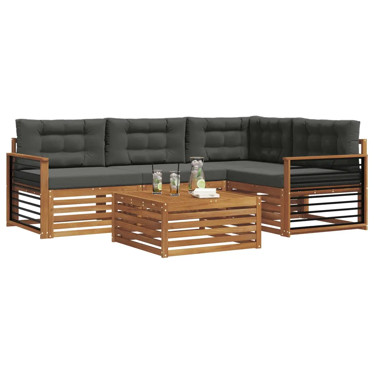 5PieceModularOutdoorSofaSetBrownComfortableAcaciaWoodDesignWithCushions