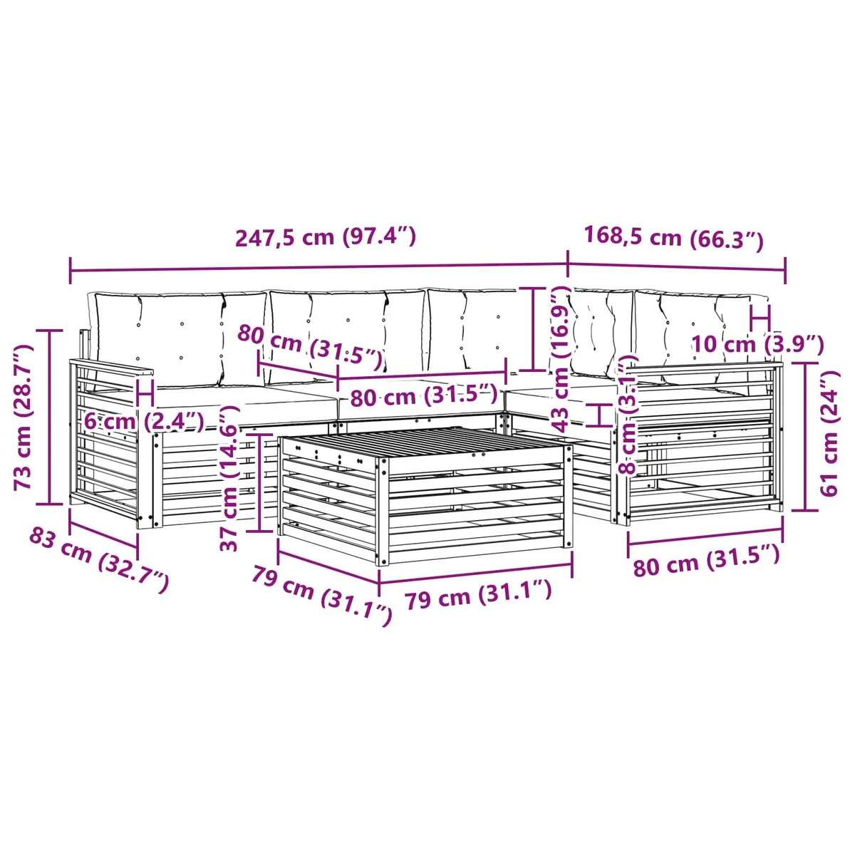5PieceModularOutdoorSofaSetBrownComfortableAcaciaWoodDesignWithCushions