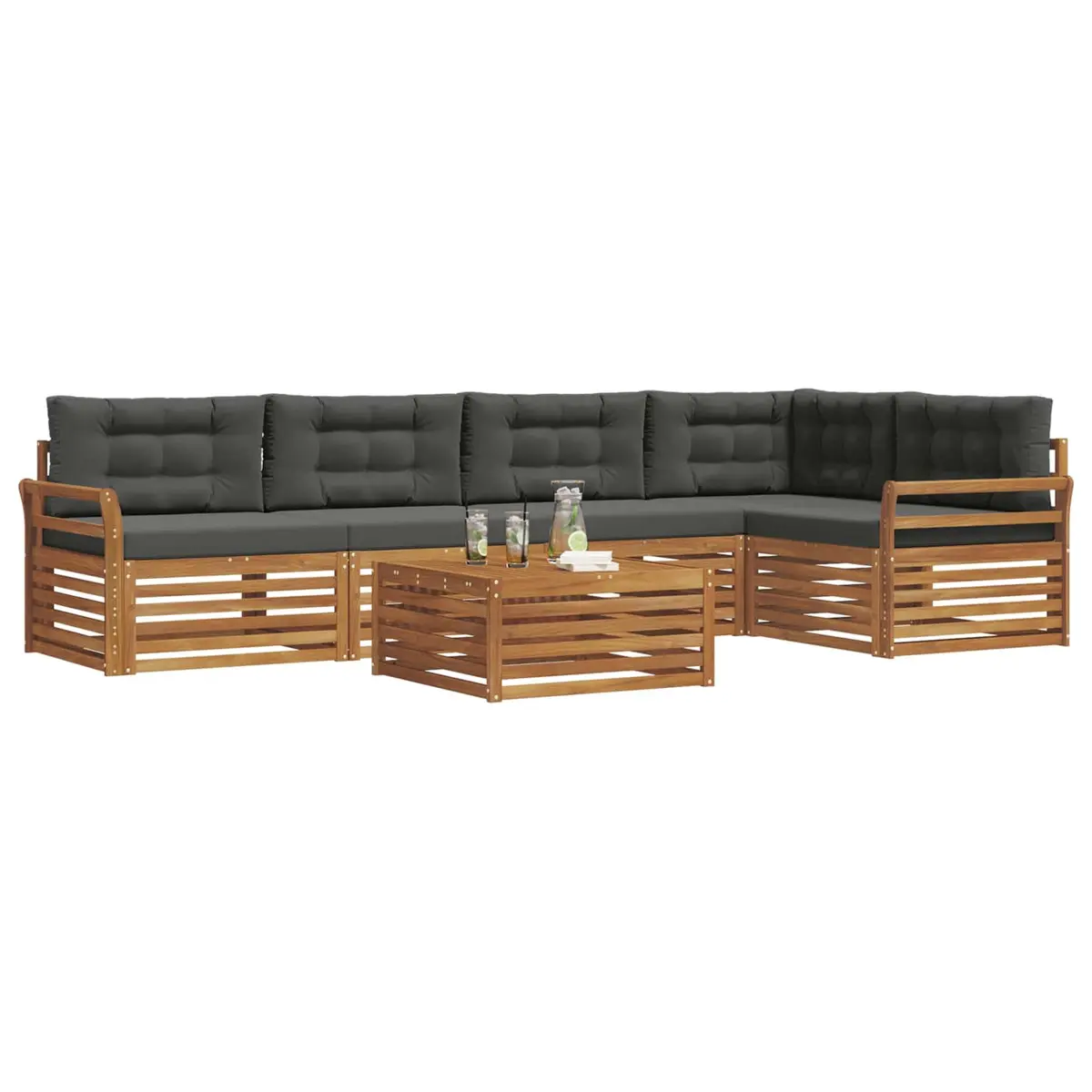 Outdoor Sofa Set Solid Acacia Wood 6 Piece Modern Brown Anthracite