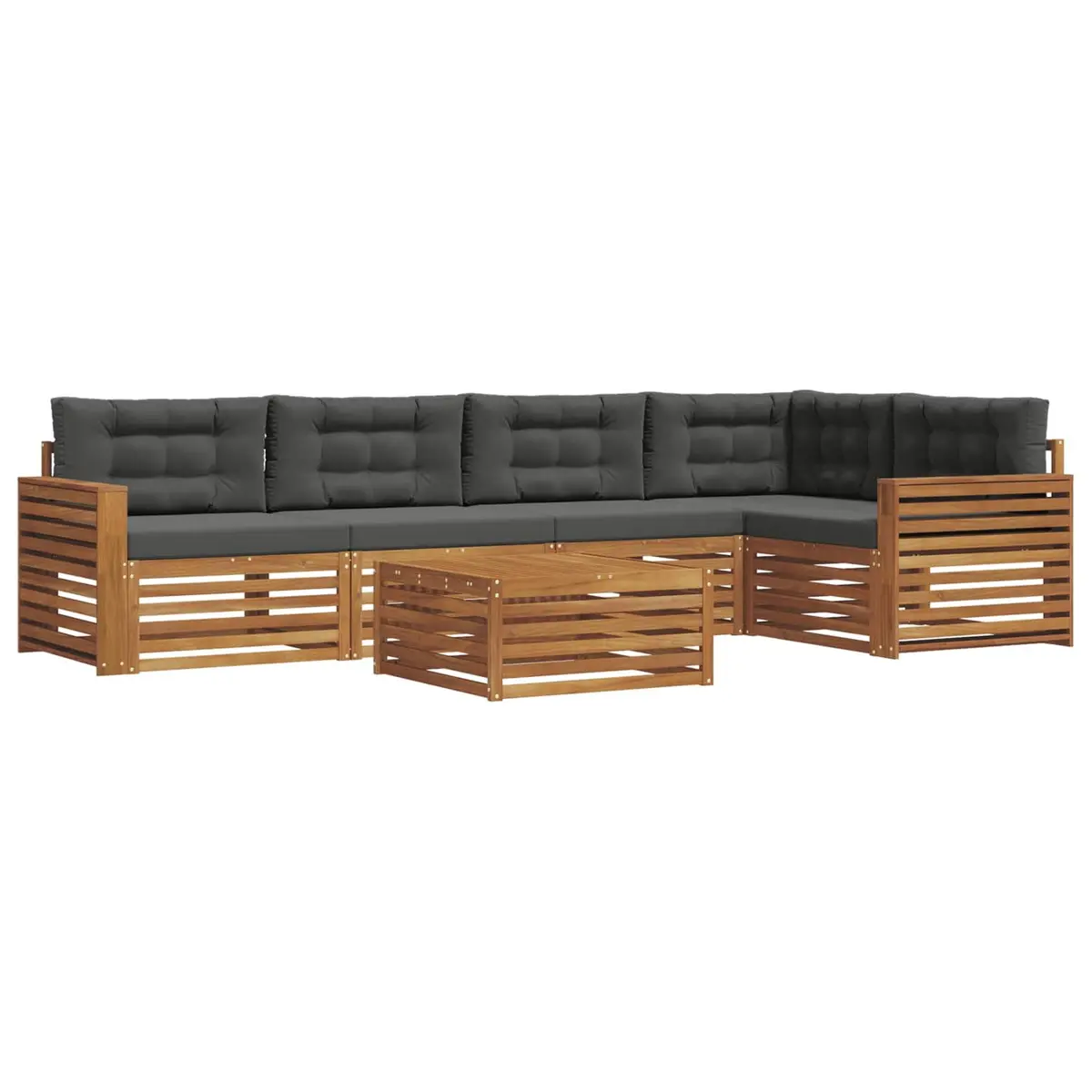 6 Piece Modular Outdoor Sofa Set Brown Lacquered Solid Acacia Wood with Cushions for Garden Patio Lounge