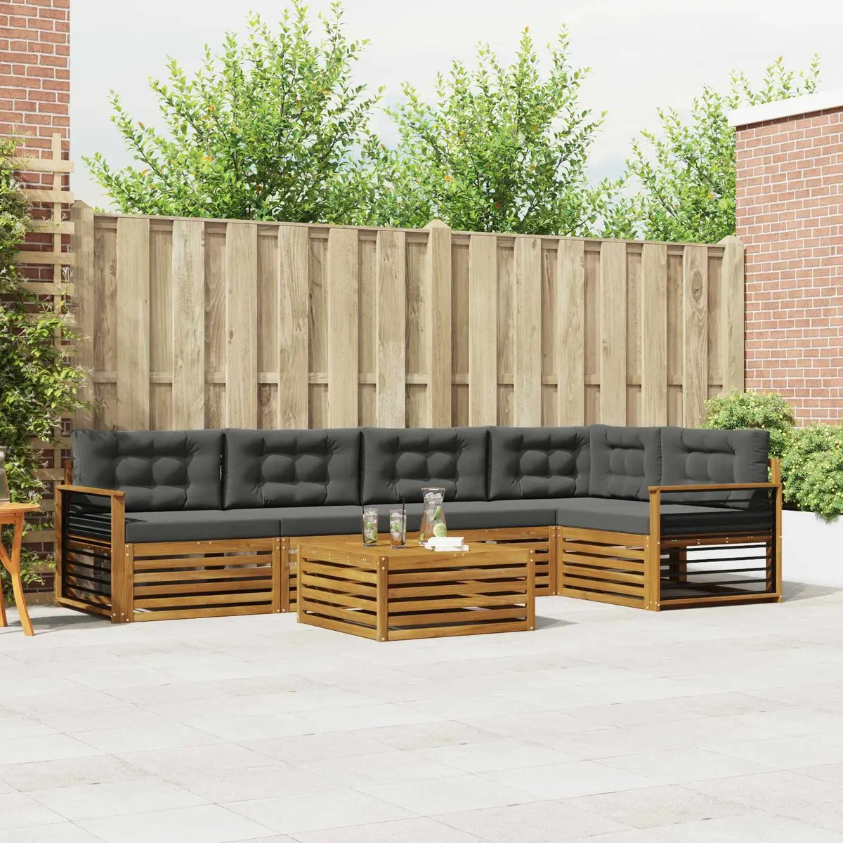 Outdoor Sofa Set Solid Acacia Wood 6 Pieces Brown and Anthracite Modular Lounge Seating with Cushions