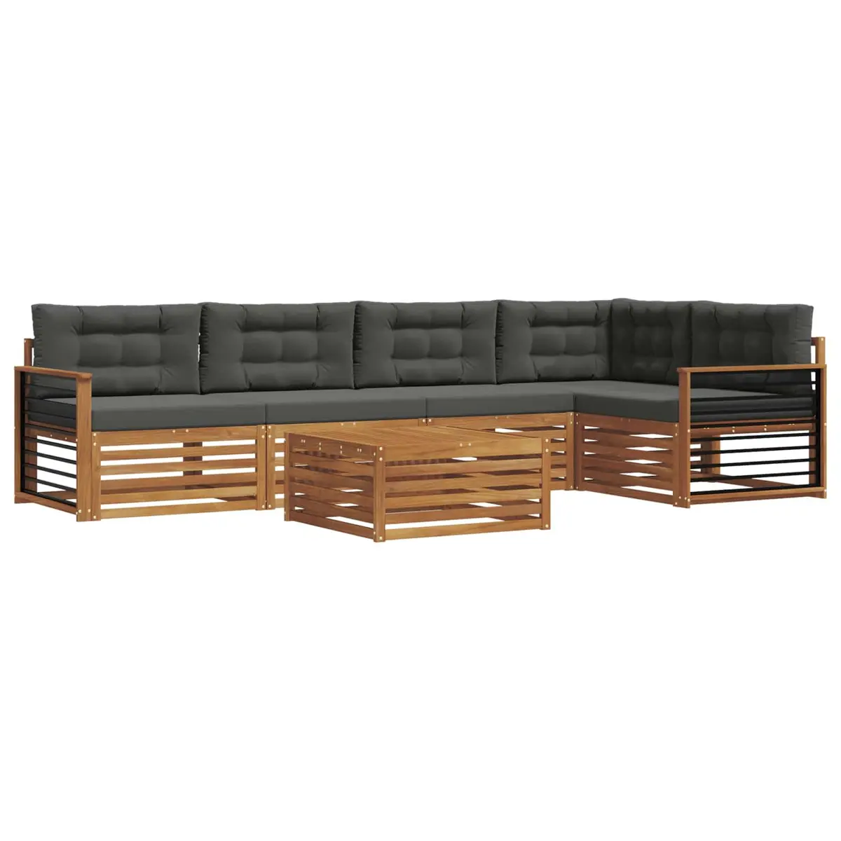 Outdoor Sofa Set Solid Acacia Wood 6 Pieces Brown and Anthracite Modular Lounge Seating with Cushions