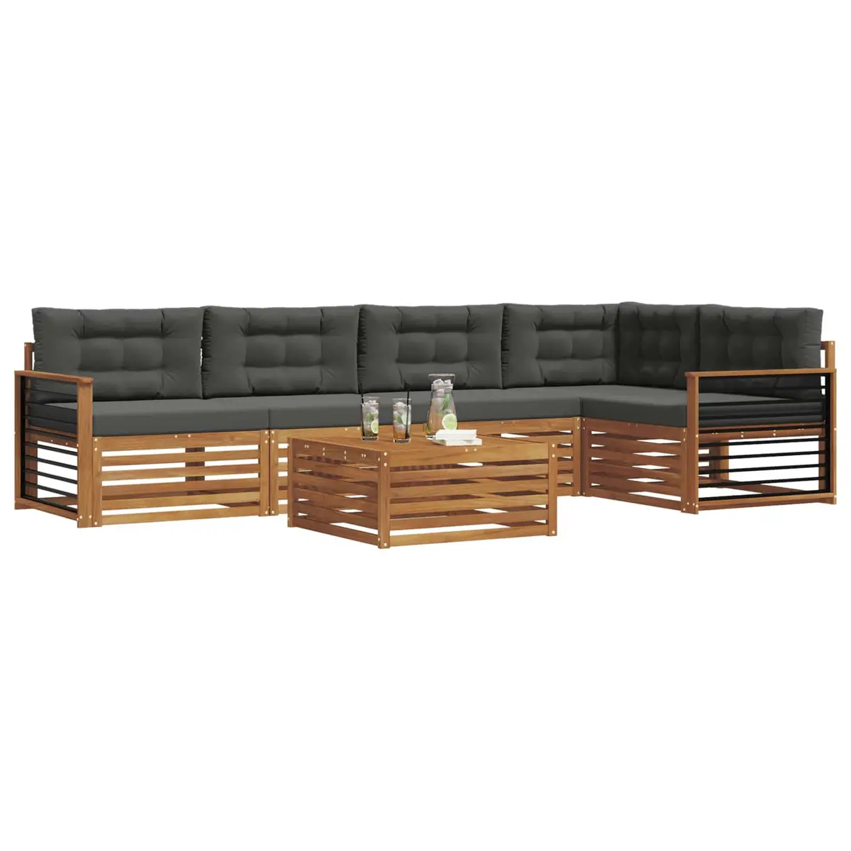 Outdoor Sofa Set Solid Acacia Wood 6 Pieces Brown and Anthracite Modular Lounge Seating with Cushions