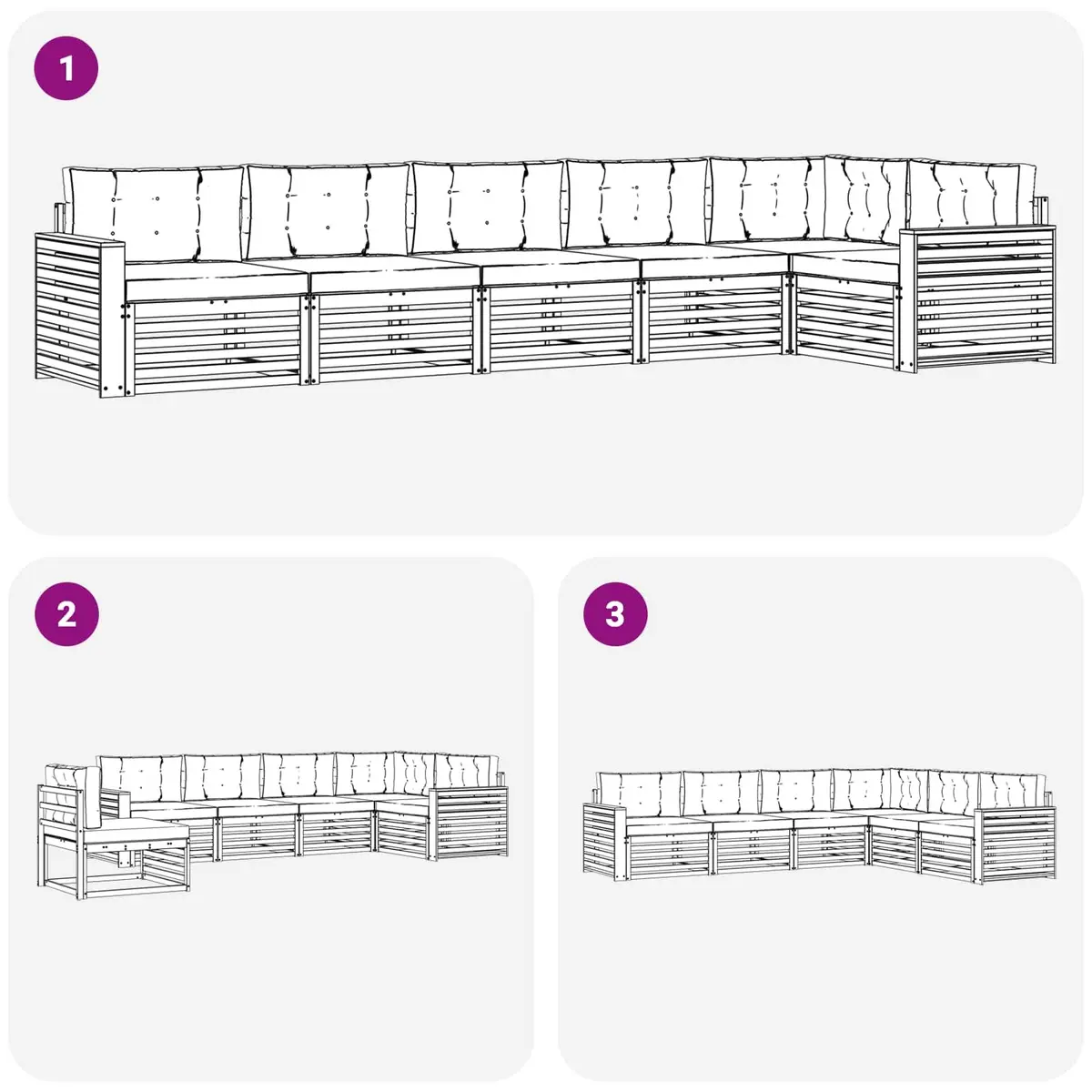 Outdoor Sofa Set Solid Acacia Wood Modular 6 Piece Brown