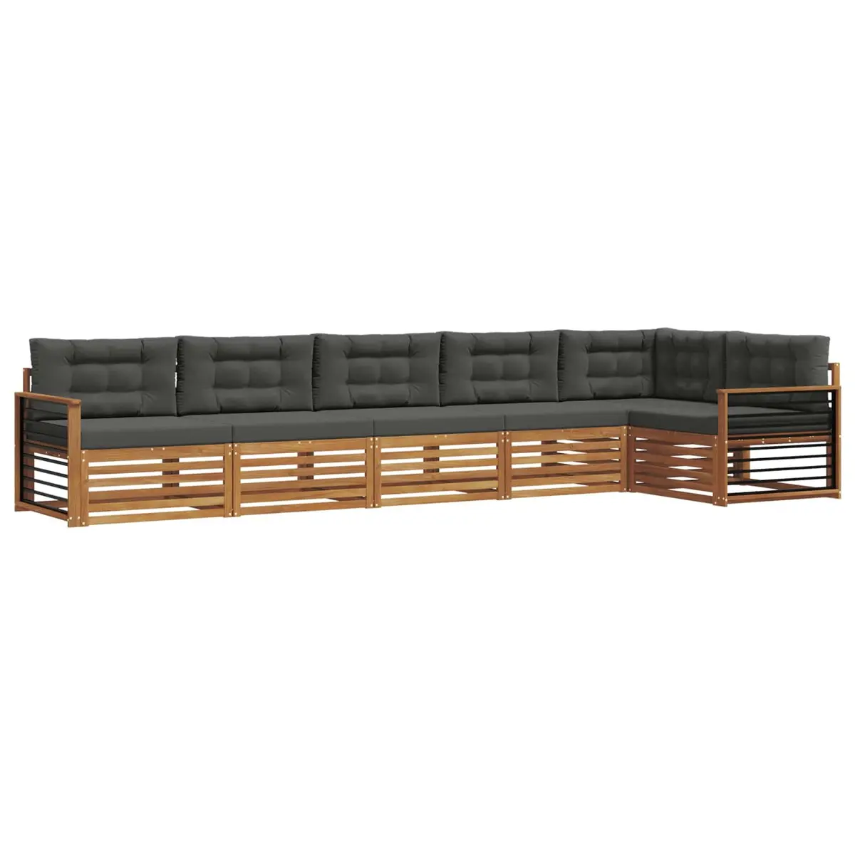 Outdoor Sofa Set Modular Acacia Wood 6 Piece Brown with Cushions