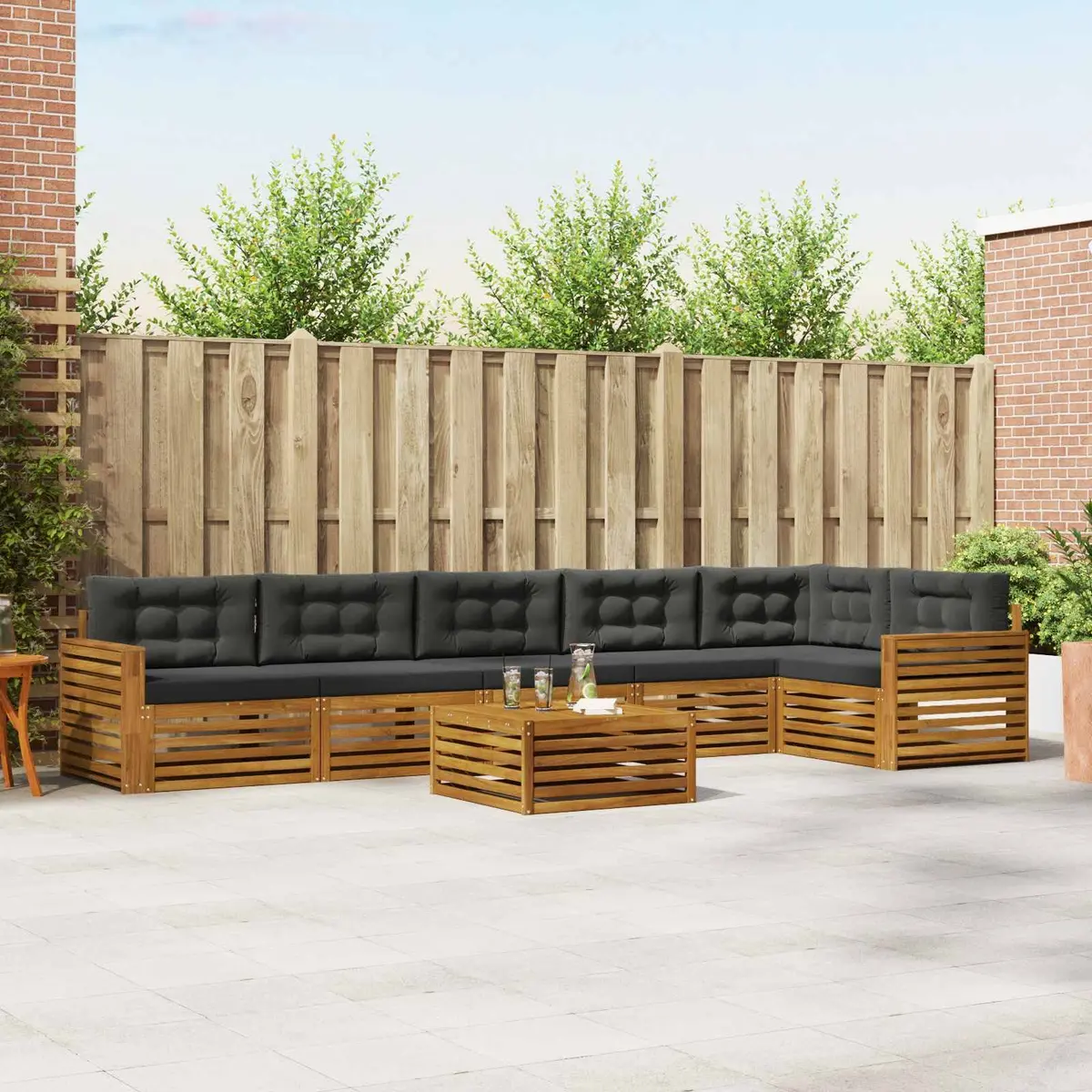 Outdoor Sofa Set 7 pcs Modular Garden Furniture Acacia Wood with Cushions