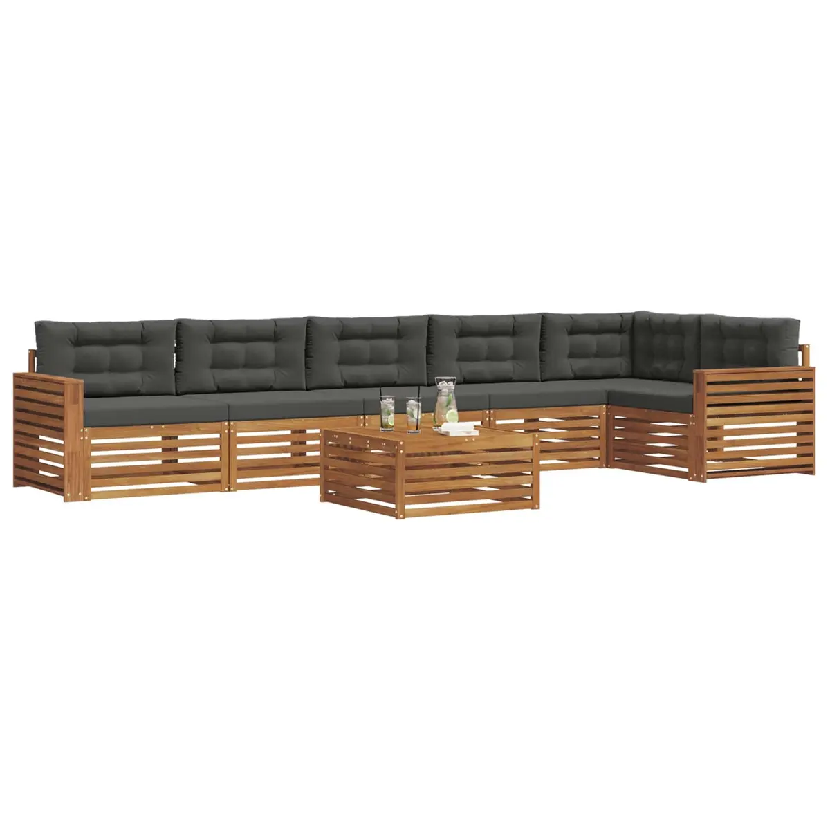 Outdoor Sofa Set 7 pcs Modular Garden Furniture Acacia Wood with Cushions