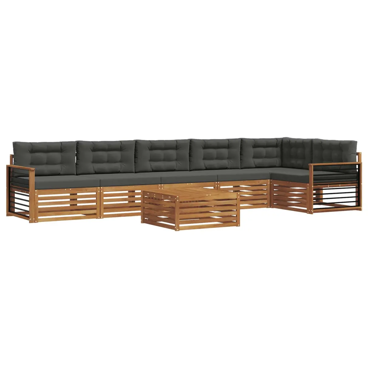 Outdoor Sofa Set 7 Pieces Acacia Wood Garden Furniture Brown Cushions Modular