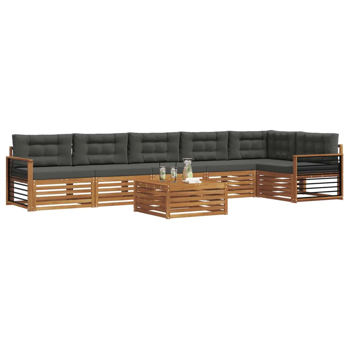 Outdoor Sofa Set 7 Pieces Acacia Wood Garden Furniture Brown Cushions Modular