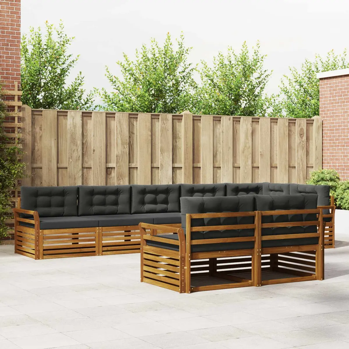 Outdoor Sofa Set Modular Solid Acacia Wood 8 Piece Brown Anthracite