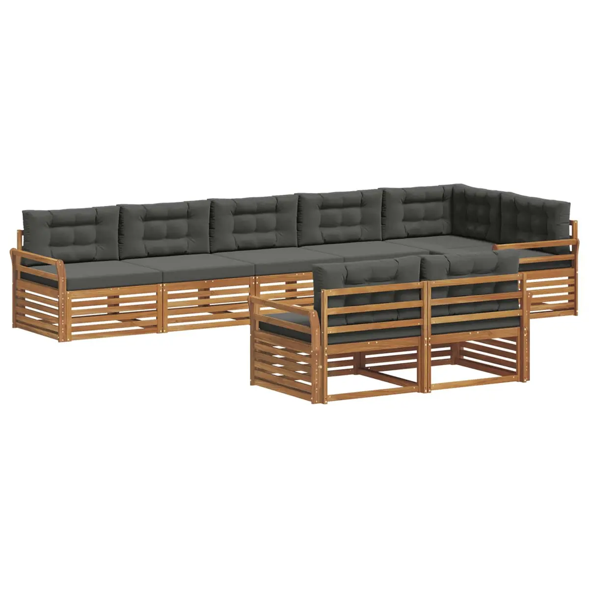 Outdoor Sofa Set Modular Solid Acacia Wood 8 Piece Brown Anthracite