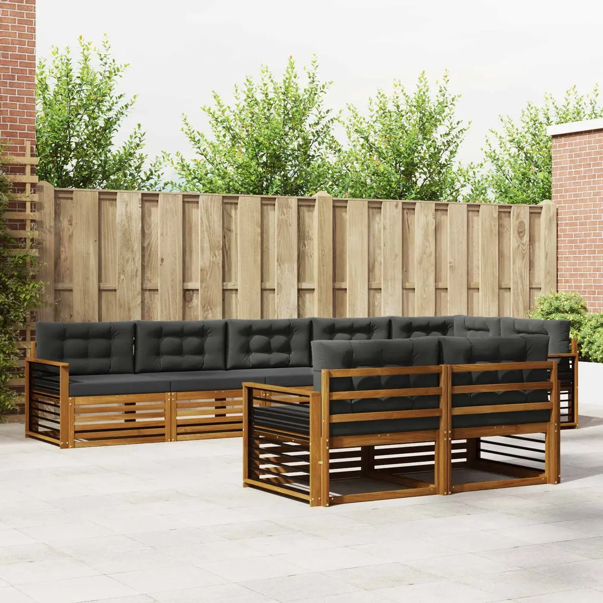 Outdoor Sofa Set Solid Acacia Wood Modular 8 Piece Natural Brown