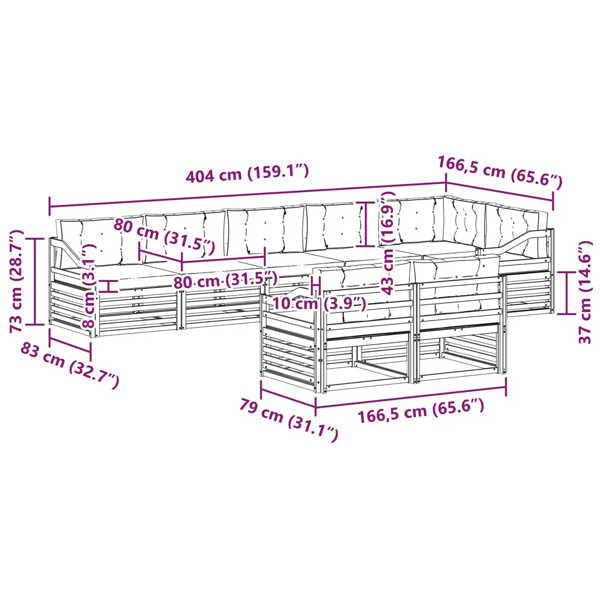 Outdoor Sofa Set 8 Pieces Modular Garden Furniture Acacia Wood with Cushions