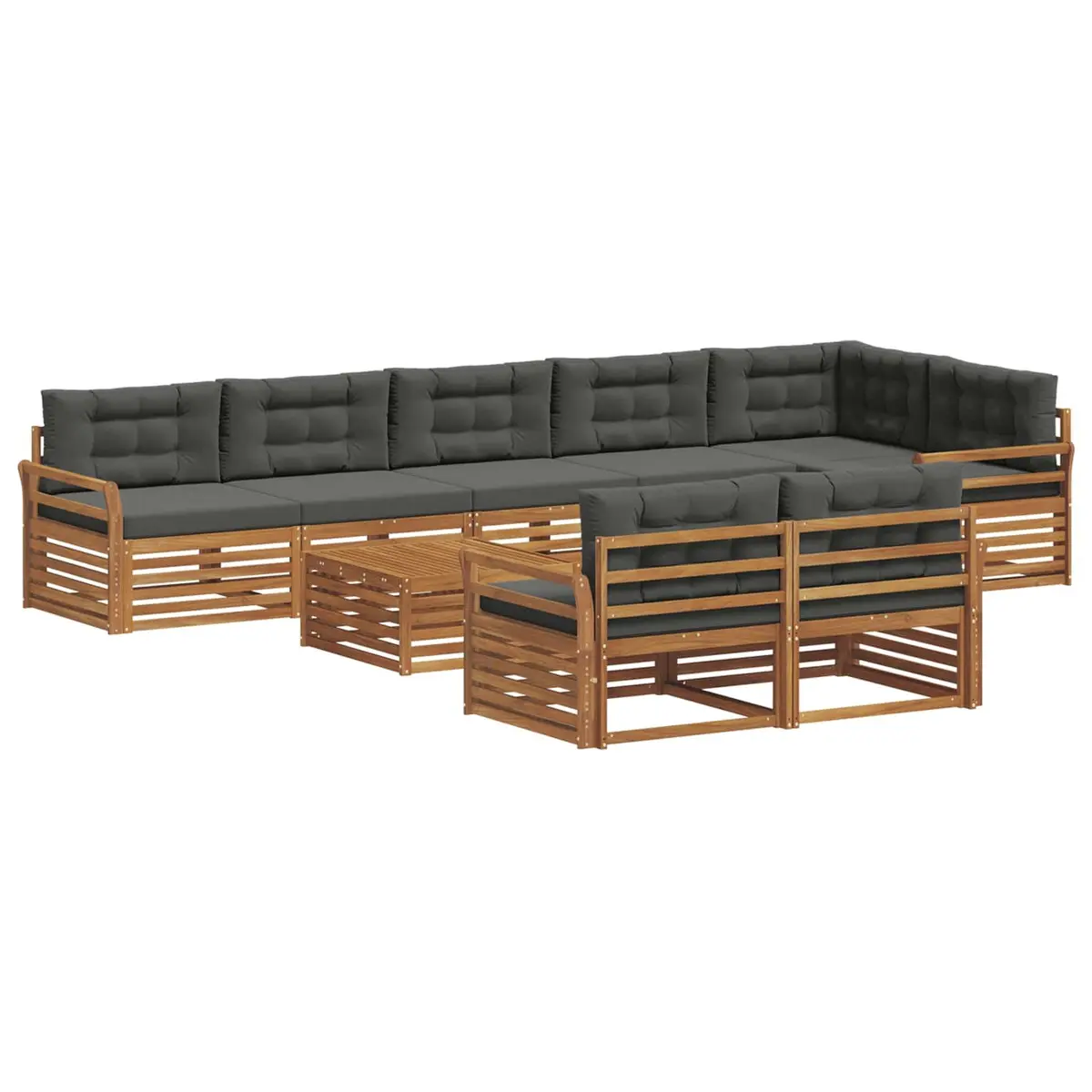 Outdoor Sofa Set 9 Pieces Modular Garden Furniture with Cushions Brown