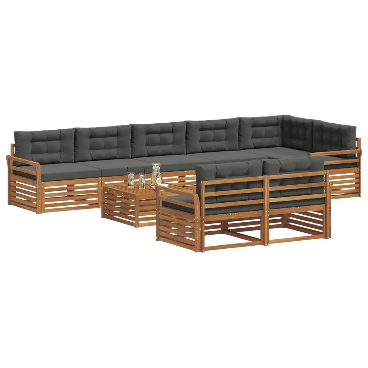Outdoor Sofa Set 9 Pieces Modular Garden Furniture with Cushions Brown