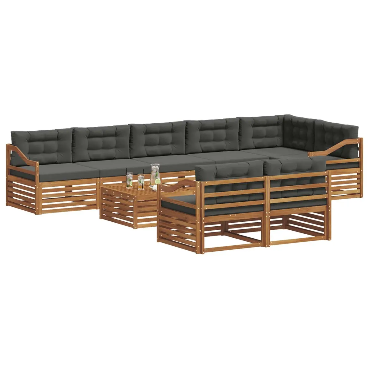 Outdoor Sofa Set 9 Pieces Garden Furniture Modular Sectional with Cushions