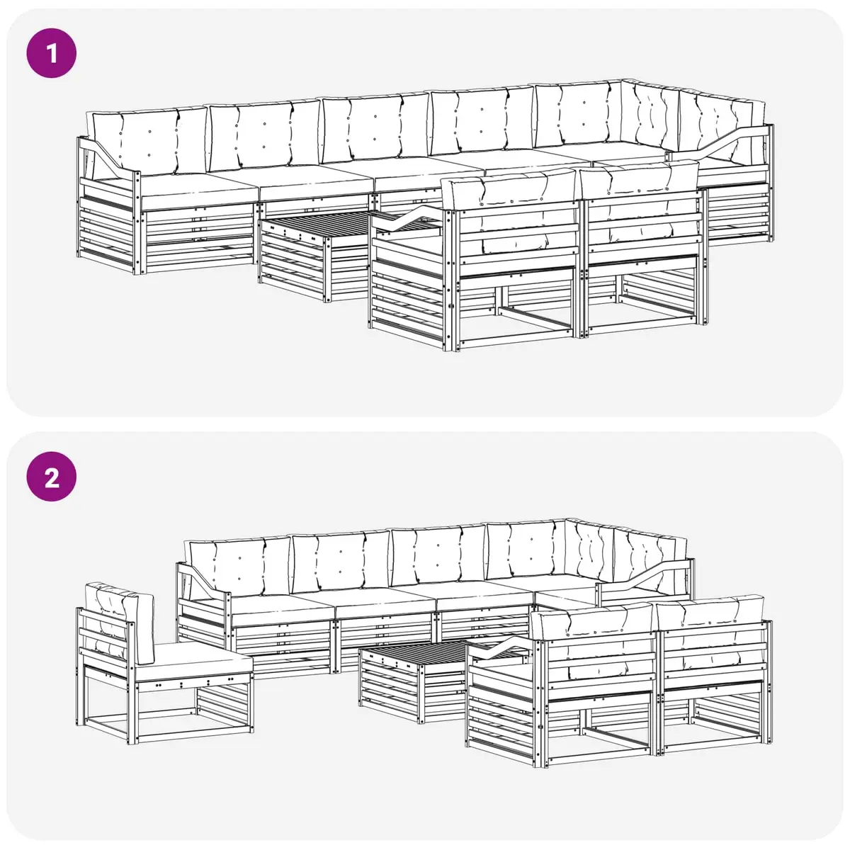 Outdoor Sofa Set 9 Pieces Garden Furniture Modular Sectional with Cushions