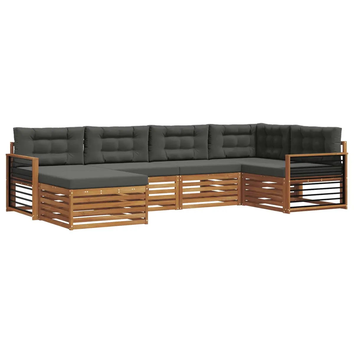 Outdoor Sofa Set Solid Acacia Wood Modular 6 Piece Natural Anthracite