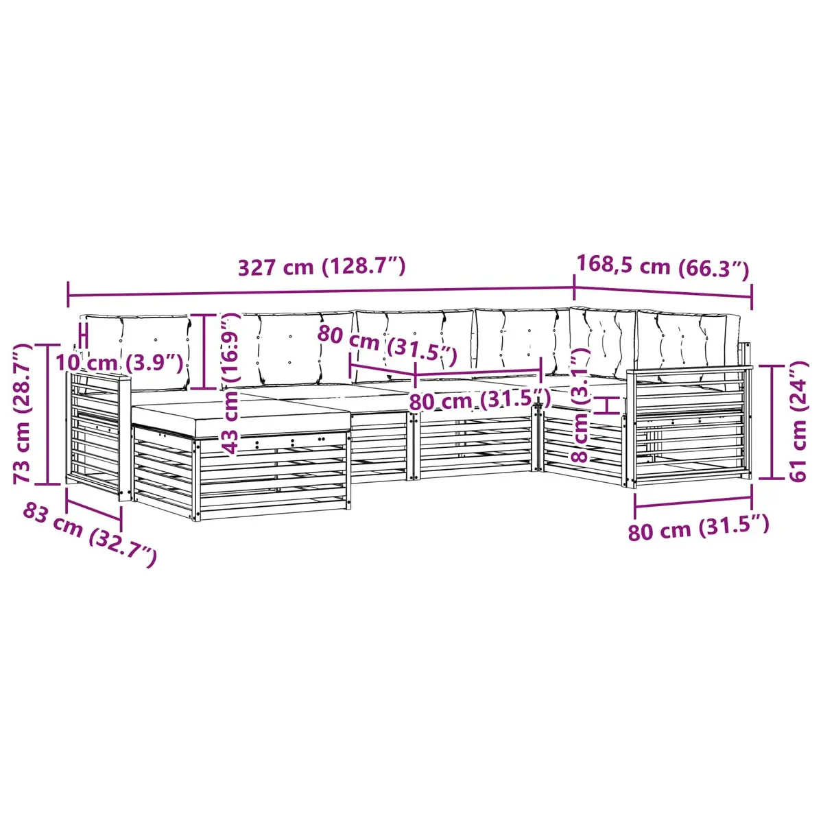 Outdoor Sofa Set Solid Acacia Wood Modular 6 Piece Natural Anthracite