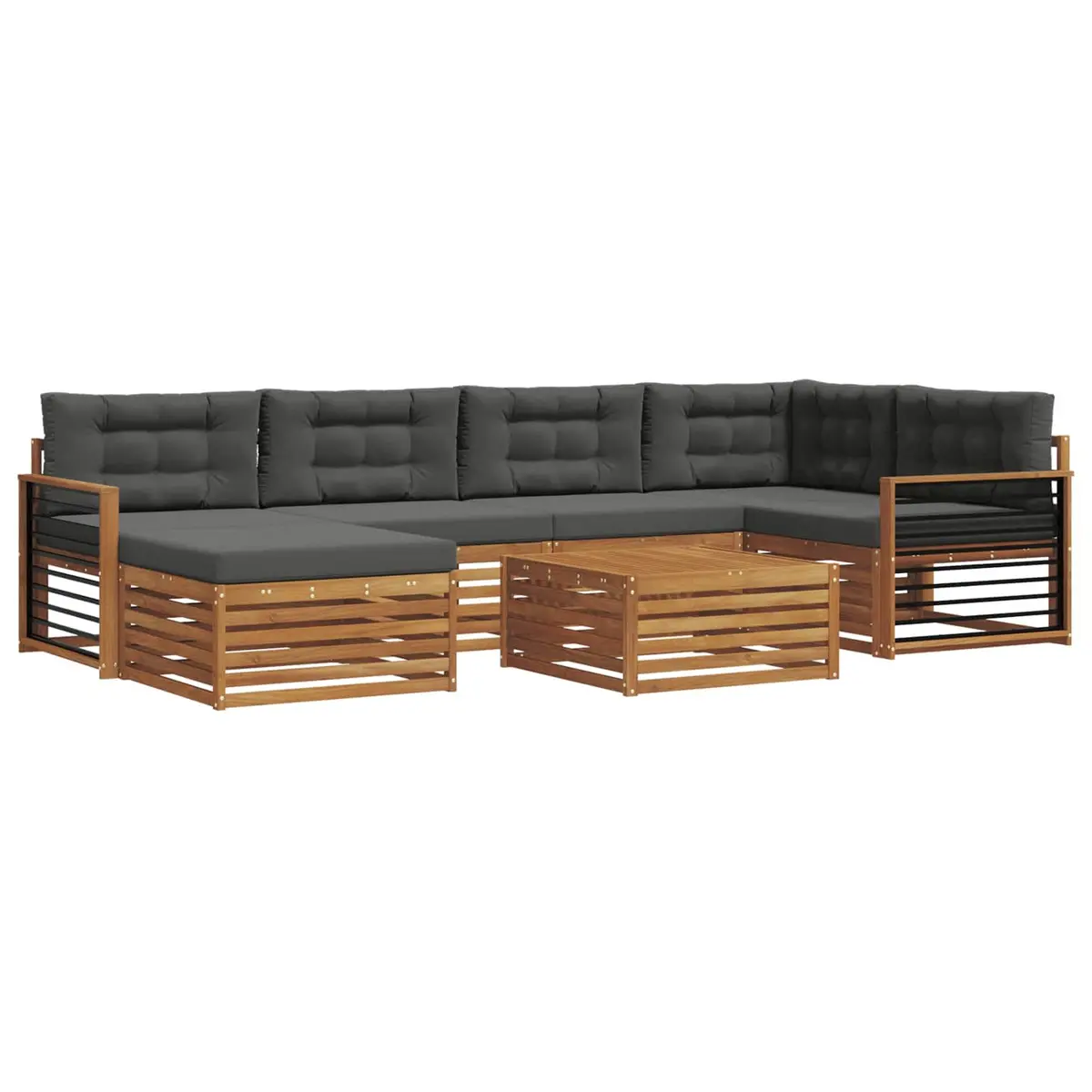 Outdoor Sofa Set Acacia Wood Modular 7 Piece Brown with Cushion