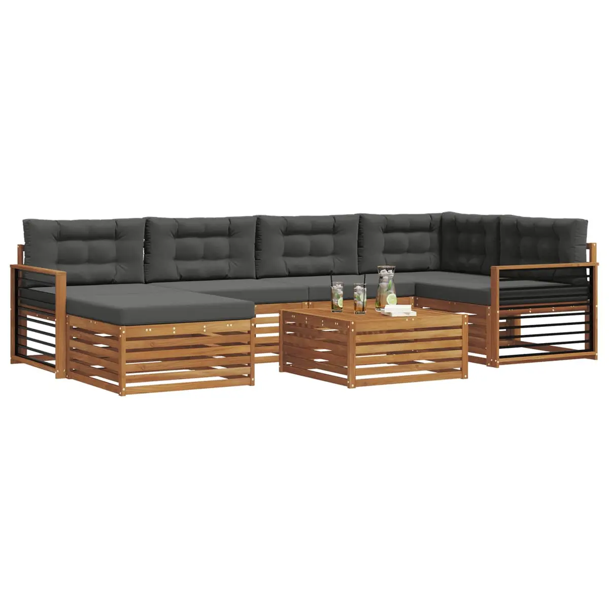 Outdoor Sofa Set Acacia Wood Modular 7 Piece Brown with Cushion