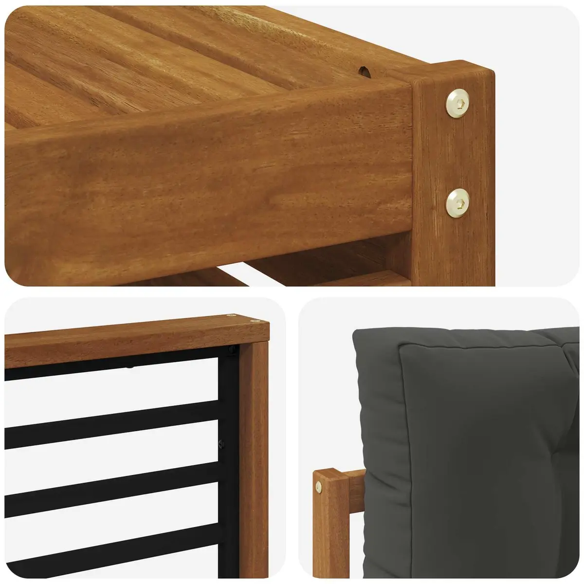 Outdoor Sofa Set Acacia Wood Modular 7 Piece Brown with Cushion