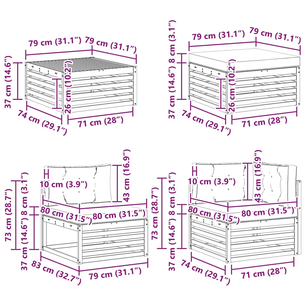 Outdoor Sectional Sofa Set 8 Pieces Garden Patio Furniture Modular Seating with