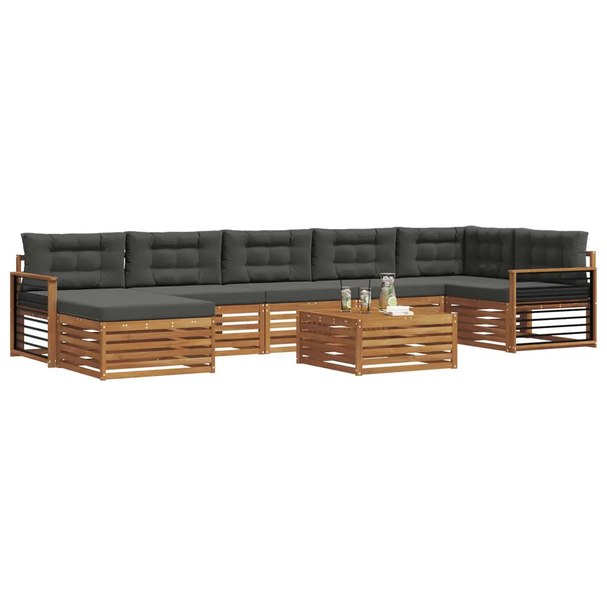 Outdoor Sectional Sofa Set Solid Acacia Wood 8 Pieces Modular Brown