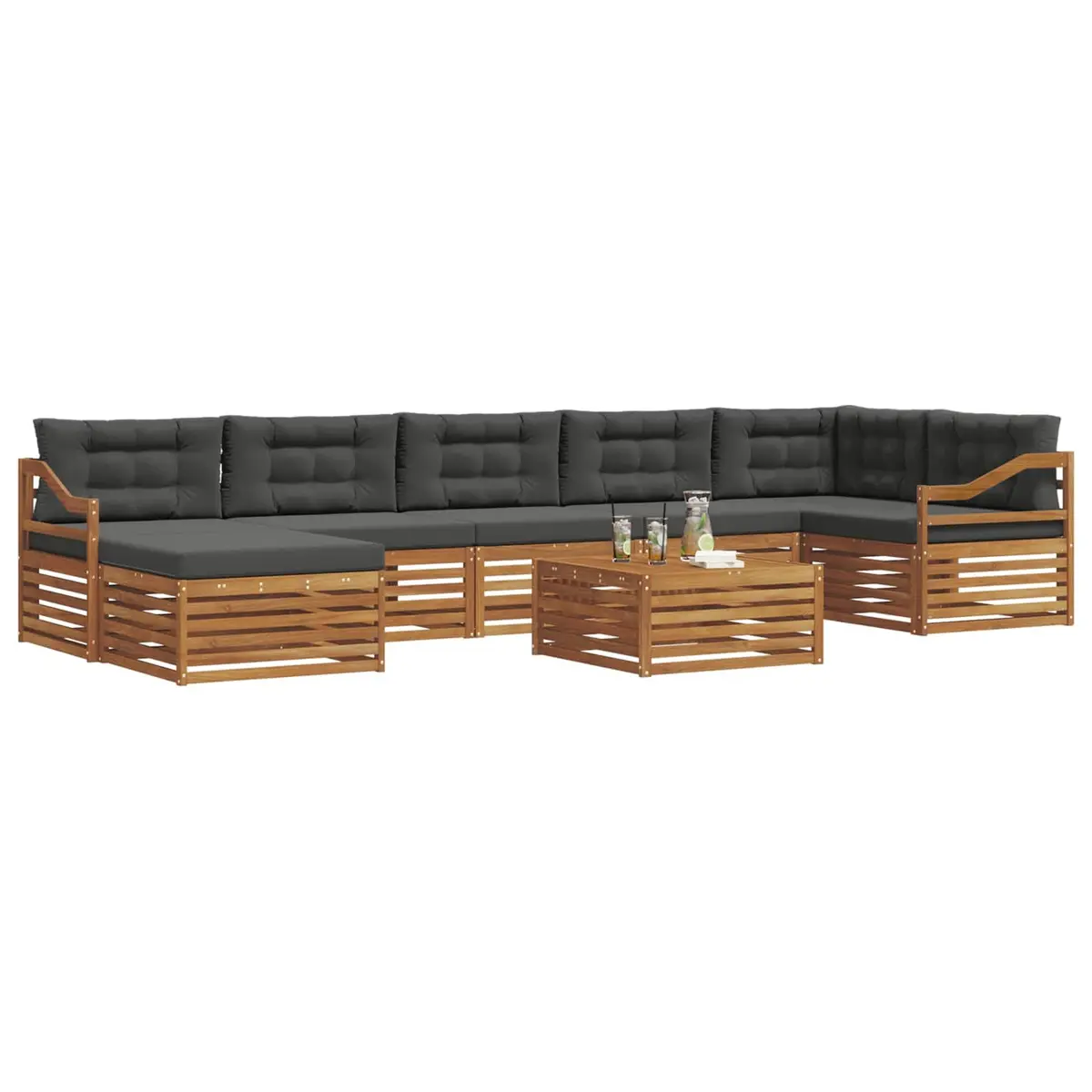 Outdoor Sectional Sofa Set Modular Solid Acacia Wood Frame 8 Piece Brown
