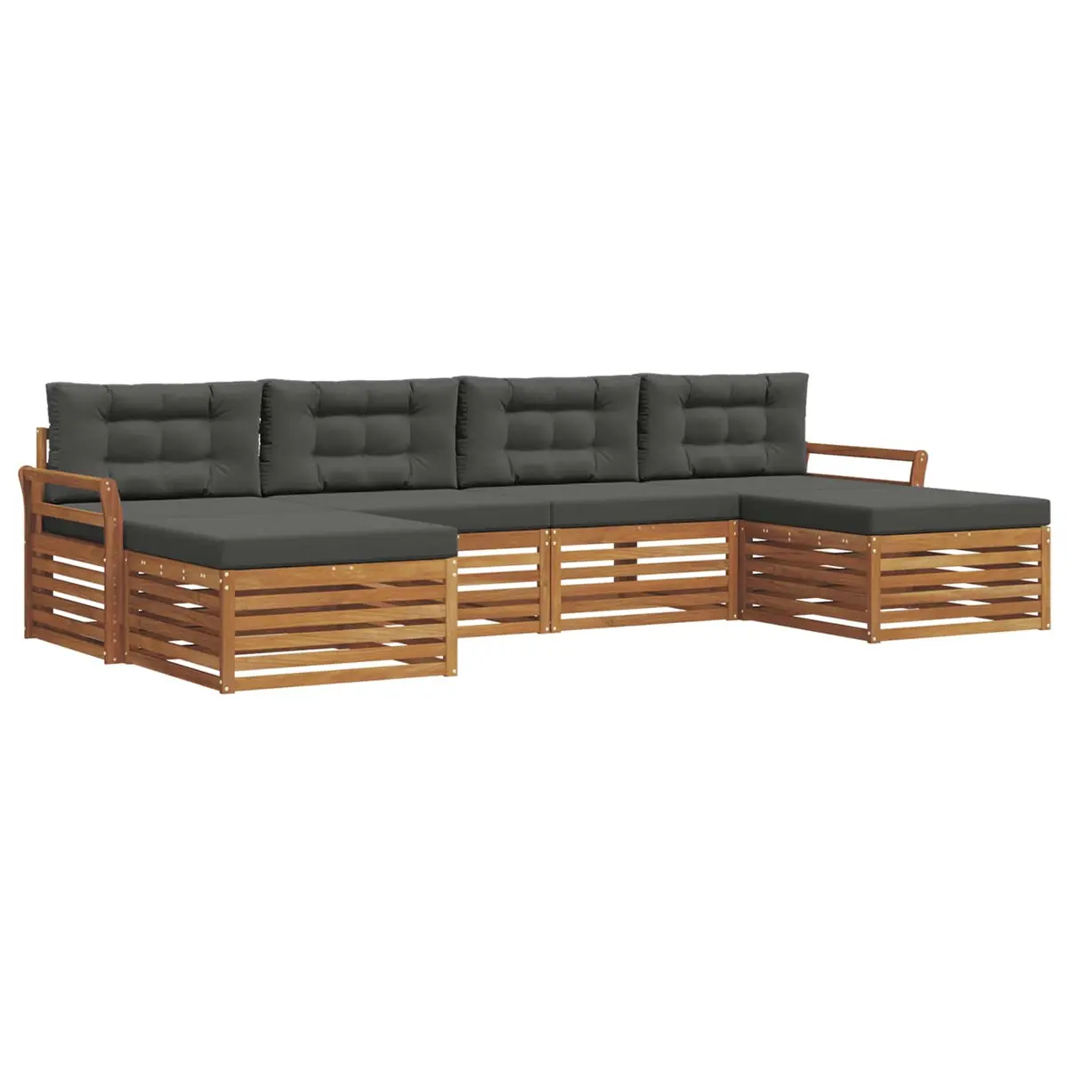 Outdoor Sectional Sofa Set Modular Solid Acacia Wood 6 Pieces Natural