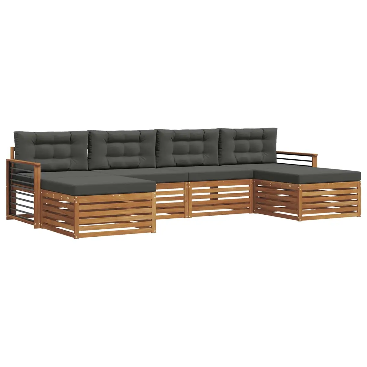 Outdoor Sectional Sofa Set Modular Solid Acacia Wood 6 Pieces Natural Anthracite