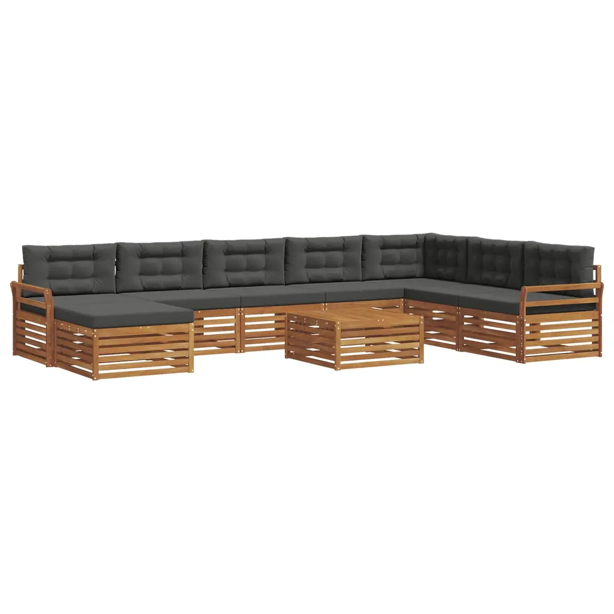 9 Piece Modular Outdoor Sofa Set Natural Acacia Wood Frame with Polyester Cushions Anthracite Colour for Garden and Patio Use