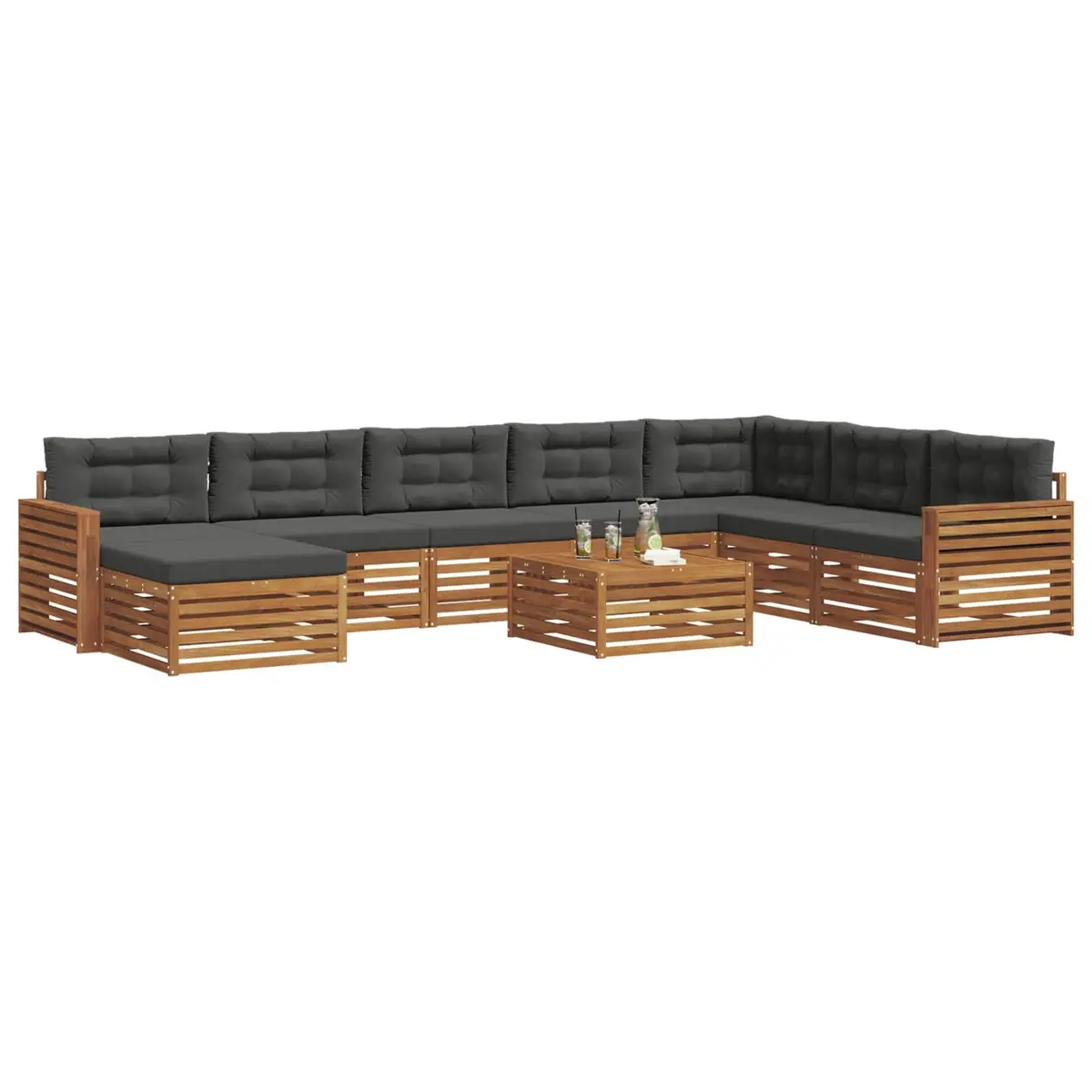 Outdoor Sofa Set Modular Solid Acacia Wood 9 Pieces Natural Anthracite