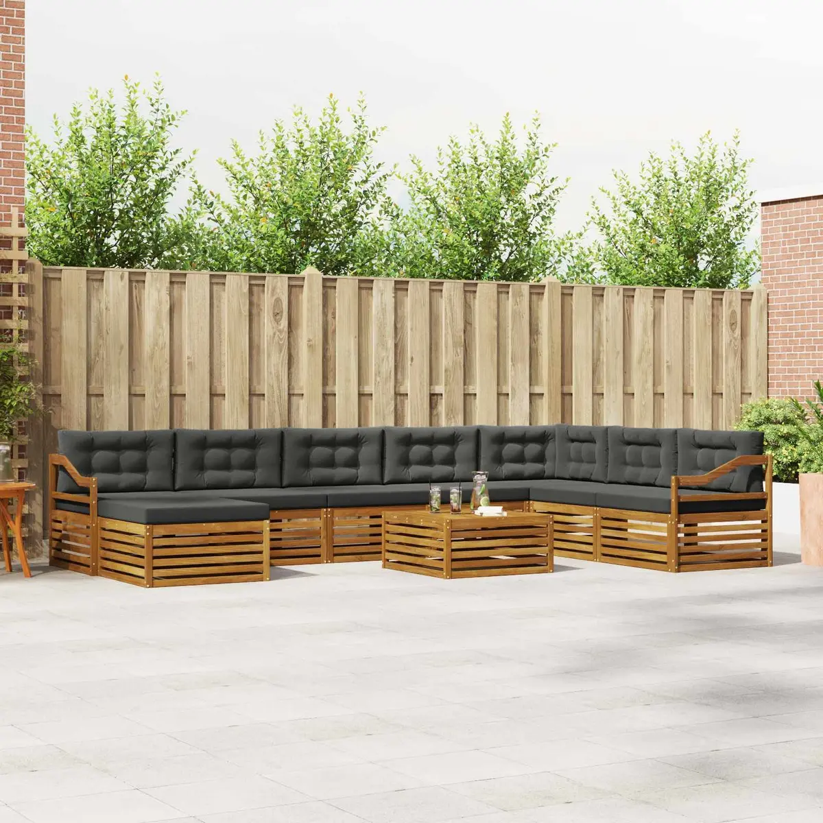 Outdoor Sectional Sofa Set 9 Pieces Garden Patio Furniture Natural Anthracite
