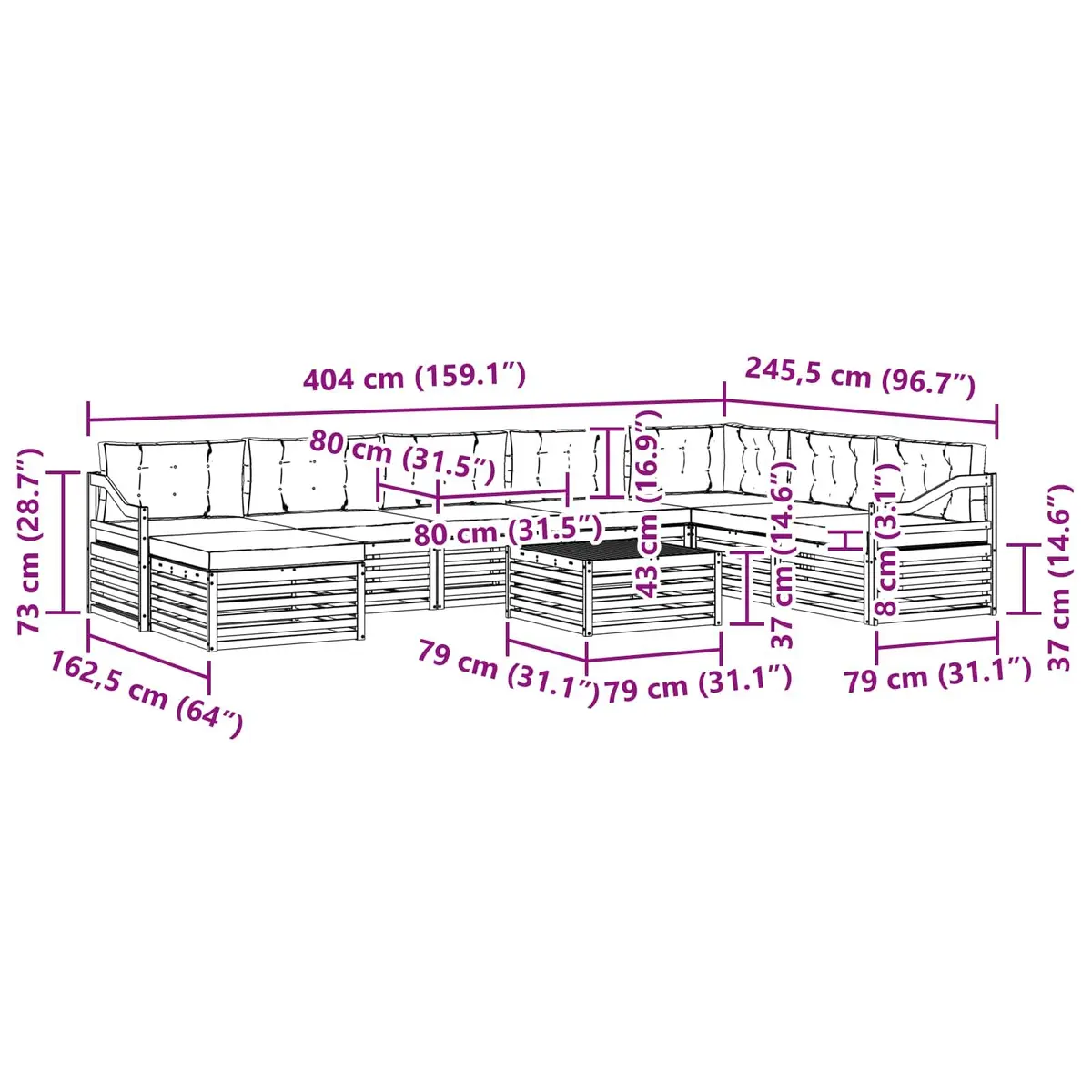 Outdoor Sectional Sofa Set 9 Pieces Garden Patio Furniture Natural Anthracite