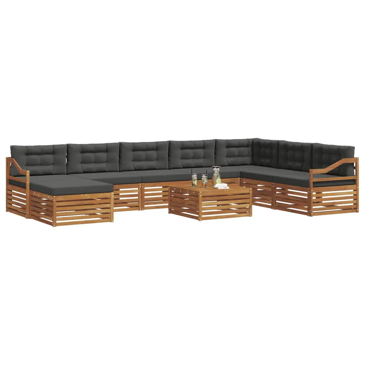 Outdoor Sectional Sofa Set 9 Pieces Garden Patio Furniture Natural Anthracite