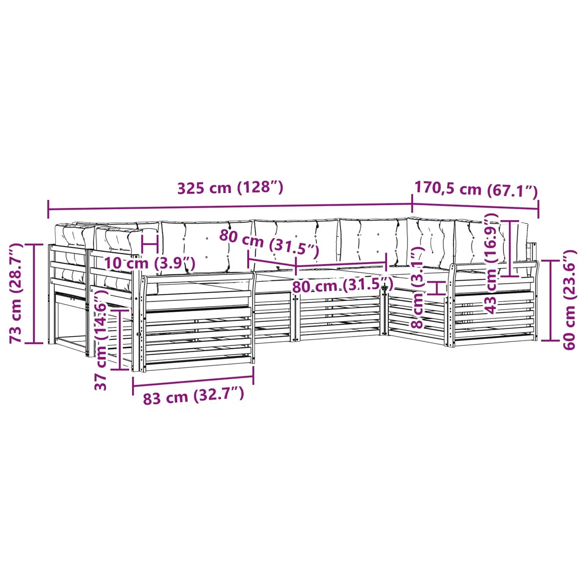 Outdoor Sofa Set 6 Piece Sectional Garden Furniture Natural Anthracite Acacia