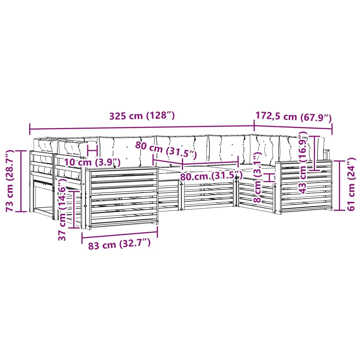 Outdoor Sofa Set Modular Acacia Wood 6 Piece Natural Anthracite