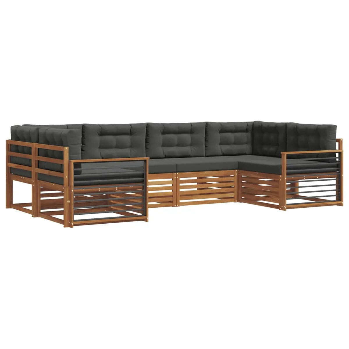 Modular Garden Sofa Set 6 Pieces Natural Anthracite Solid Acacia Wood Outdoor Furniture