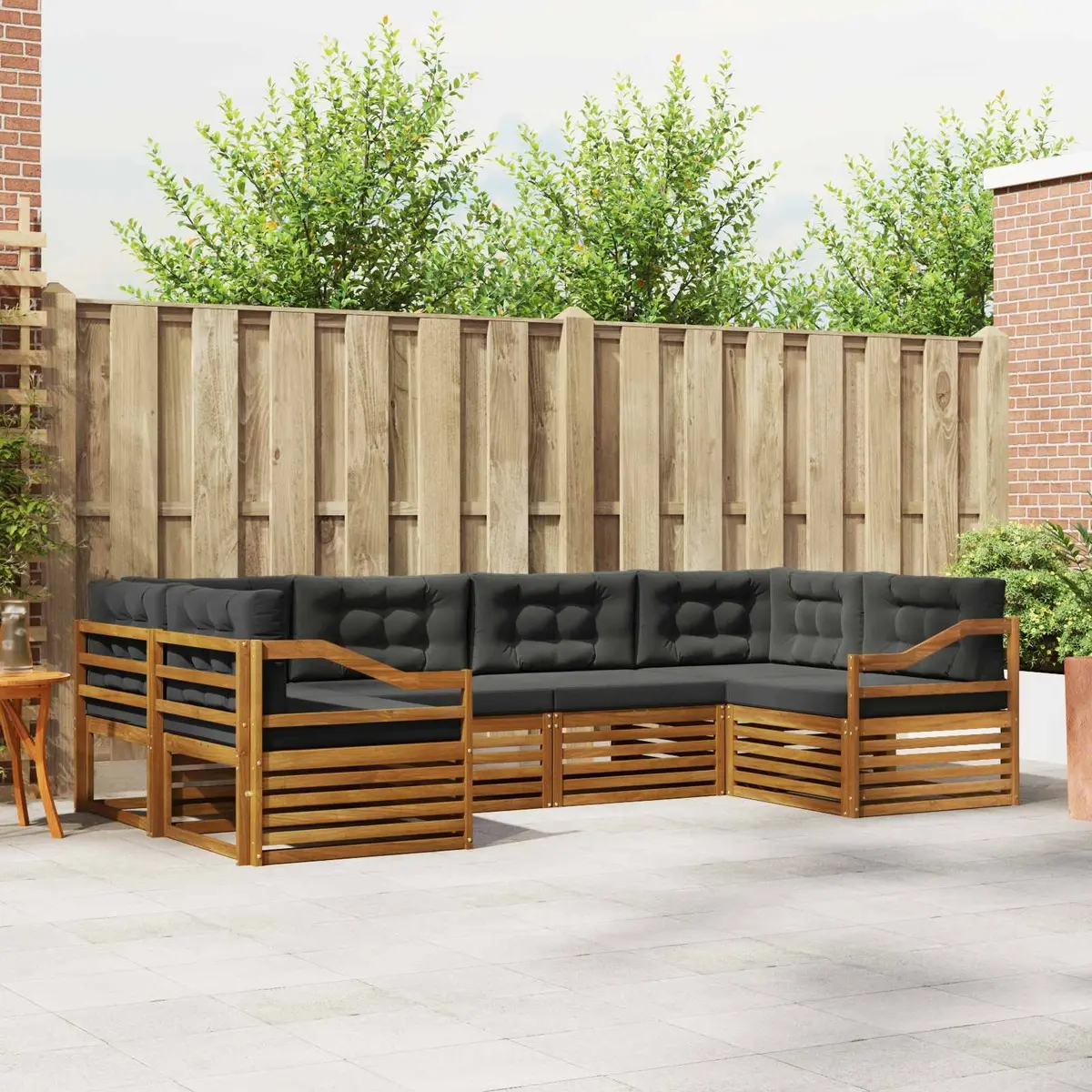 Modular Outdoor Furniture Set 6 Pieces Solid Acacia Wood Natural Anthracite Garden Patio